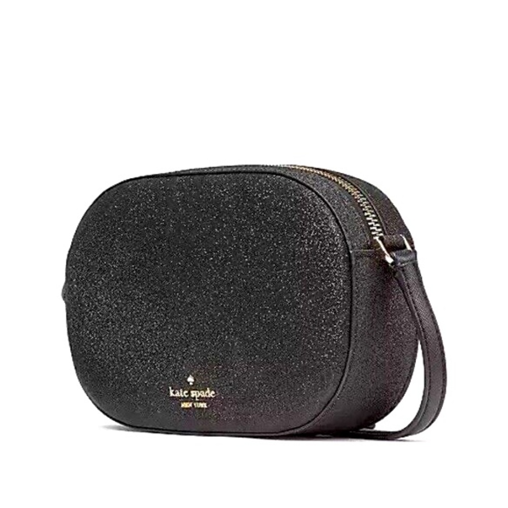 Kate Spade Black Glimmer Glitter Oval Camera Crossbody Bag In Black MSRP…$299